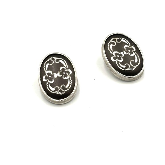 VINTAGE WHITING &‎ DAVIS Ornate Applied Filigree Earrings - Picture 4 of 12